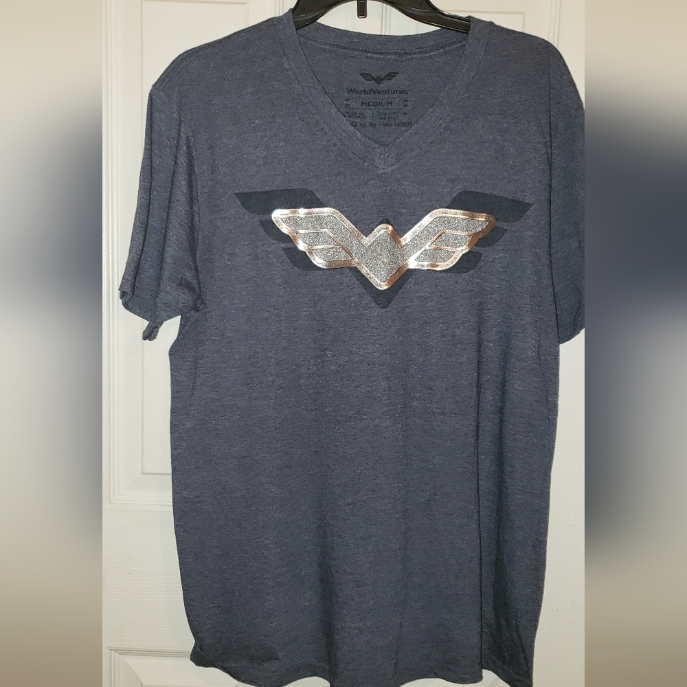 Wonder Women Dark Grey Tshirt With Silver Power Emblem outlined with Black